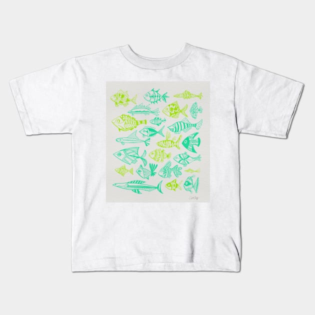 fish inkings lime turquoise Kids T-Shirt by CatCoq